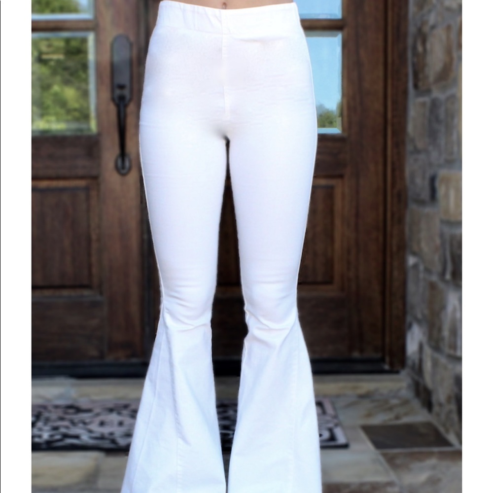 White Bell Bottoms with Frayed Hem - Picture 3 of 4